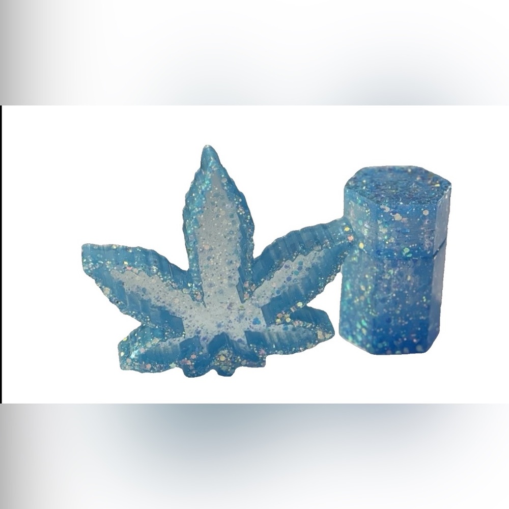 Maple Leaf Resin Ashtray / Button Jar Iridescent Blue Glitter Made By Vickie
